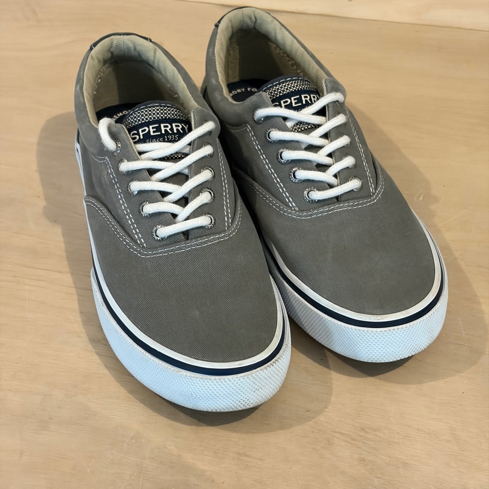 Sperry Striper II CVO Sneakers Men 7.5 Gray Canvas Lace Up Casual Boat Shoes - Picture 2 of 6